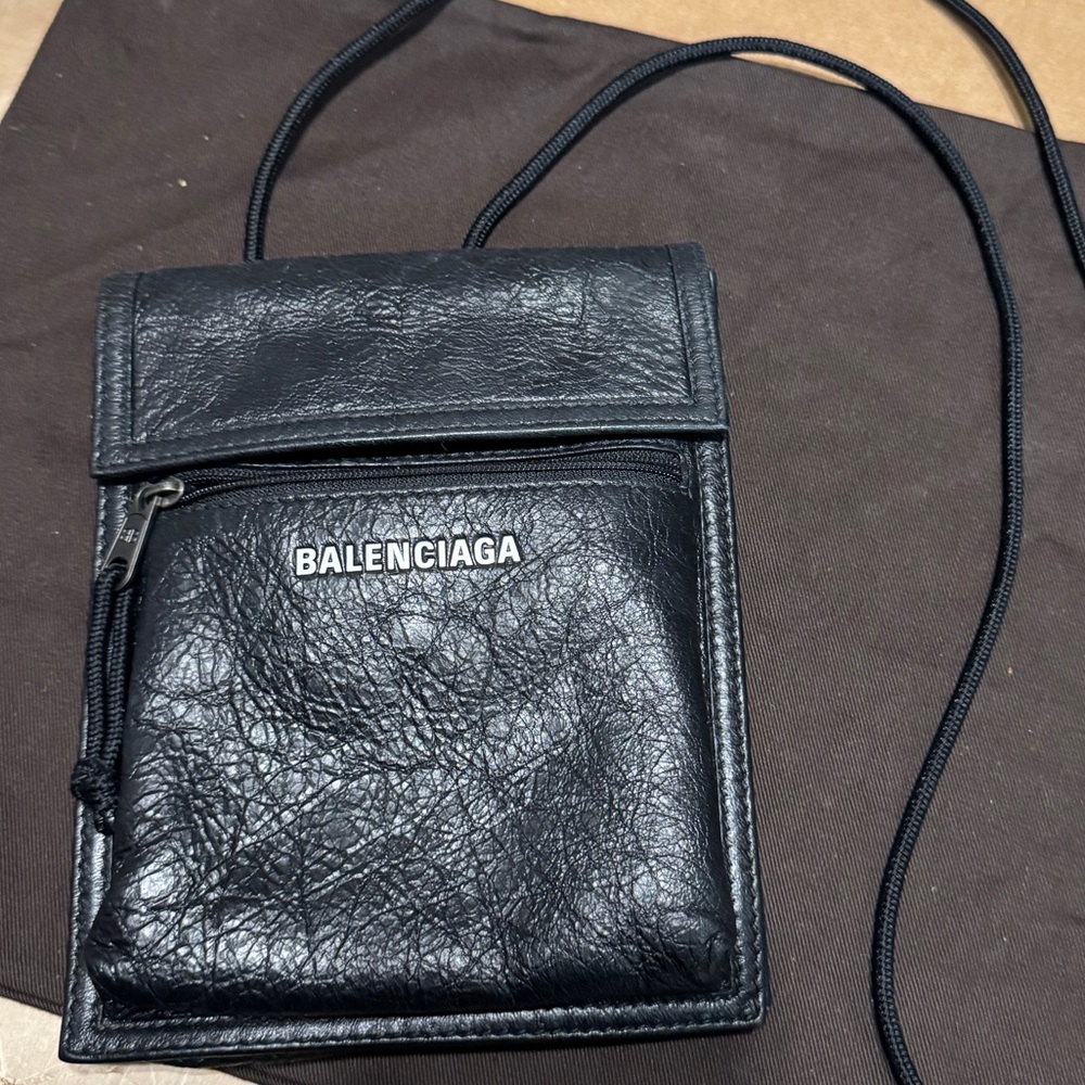 Balenciaga Black Leather Crossbody Pouch